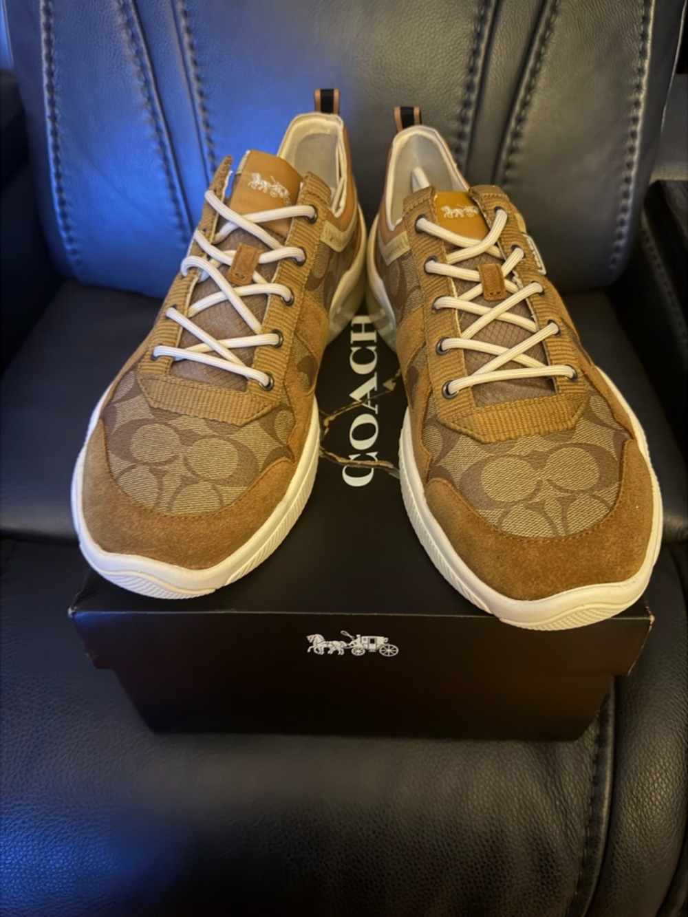 Coach Men's Tan & White Signature Runner Sneakers